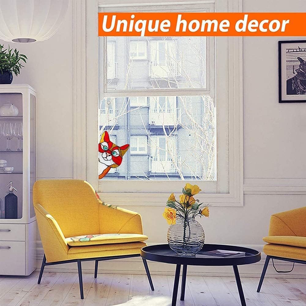 7Pcs Stained Glass Cat Face Peering Window Sticker Window/Car Door Decoration T