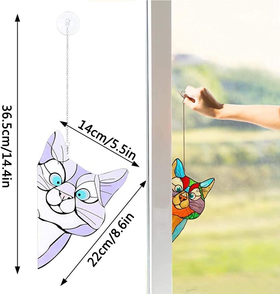 7Pcs Stained Glass Cat Face Peering Window Sticker Window/Car Door Decoration T