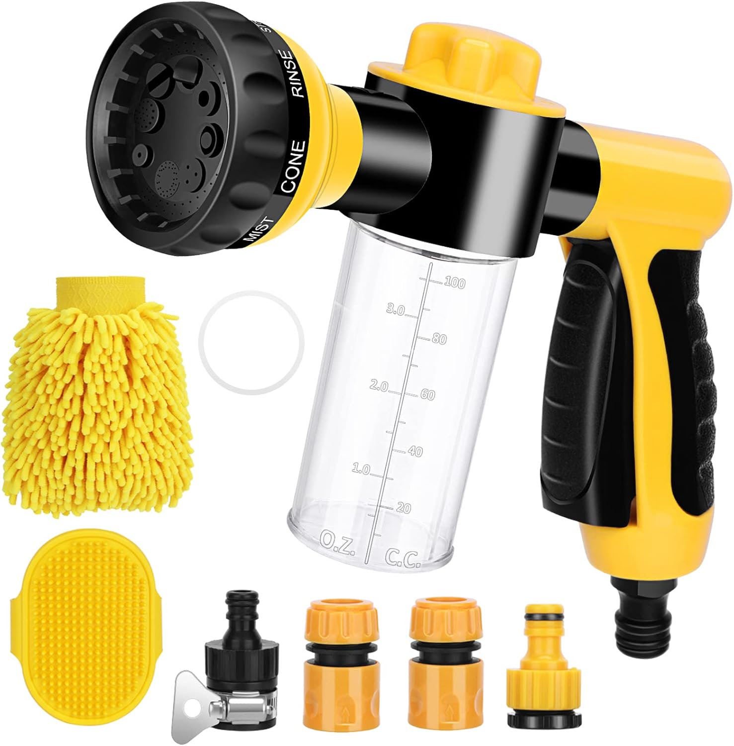 Foam Sprayer Gun, Pressure Nozzle for Car Wash, Watering, Pet Shower with Glove