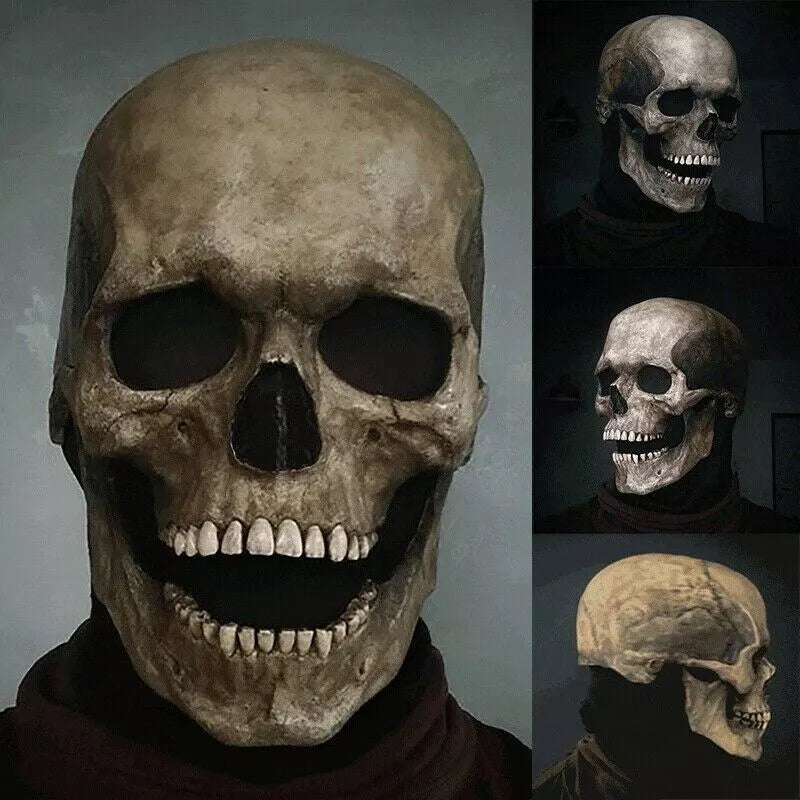 Realistic Movable Halloween Full Head Skull Mask Helmet with Jaw Horror Cosplay