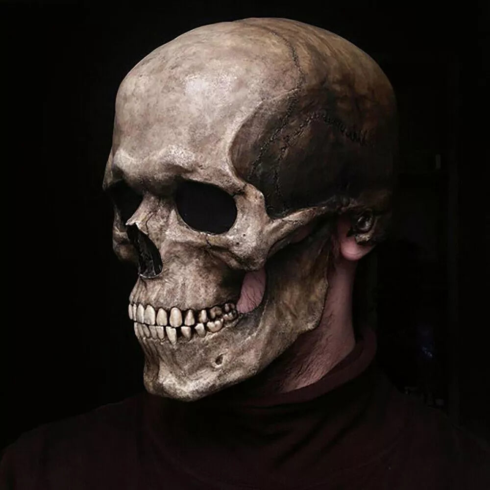 Realistic Movable Halloween Full Head Skull Mask Helmet with Jaw Horror Cosplay