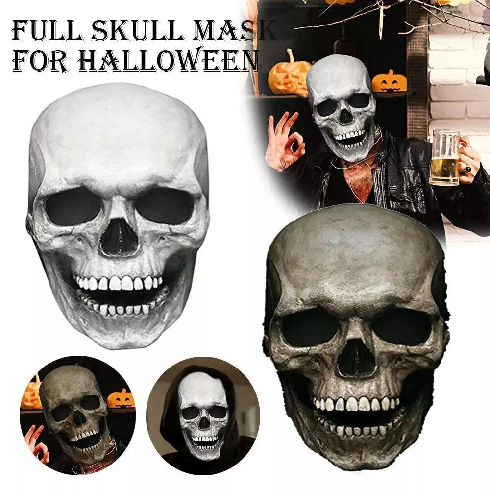 Realistic Movable Halloween Full Head Skull Mask Helmet with Jaw Horror Cosplay