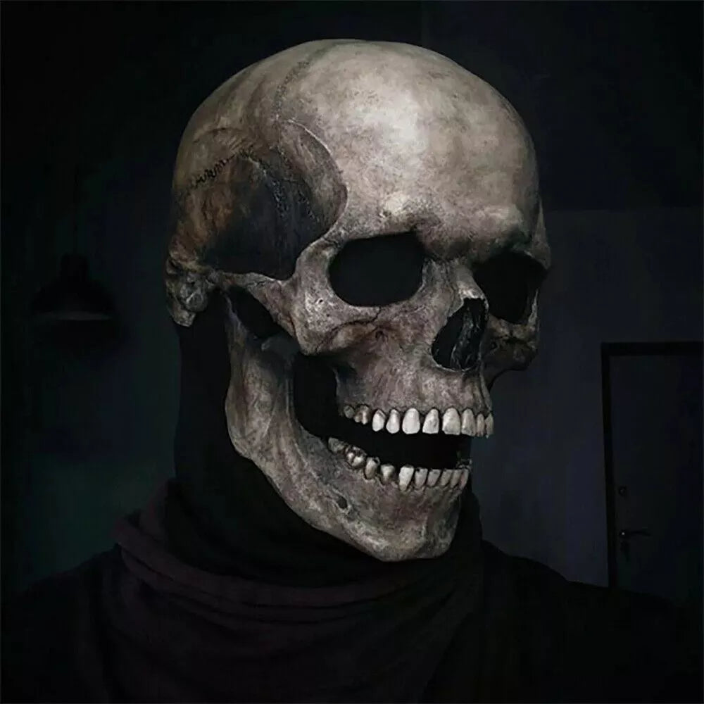 Realistic Movable Halloween Full Head Skull Mask Helmet with Jaw Horror Cosplay