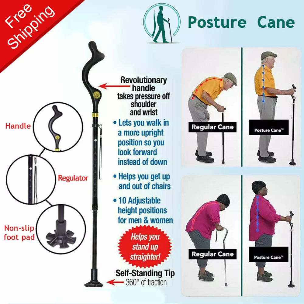 Retractable Walking Cane Stick for Men Women Folding Posture Correcting Cane New