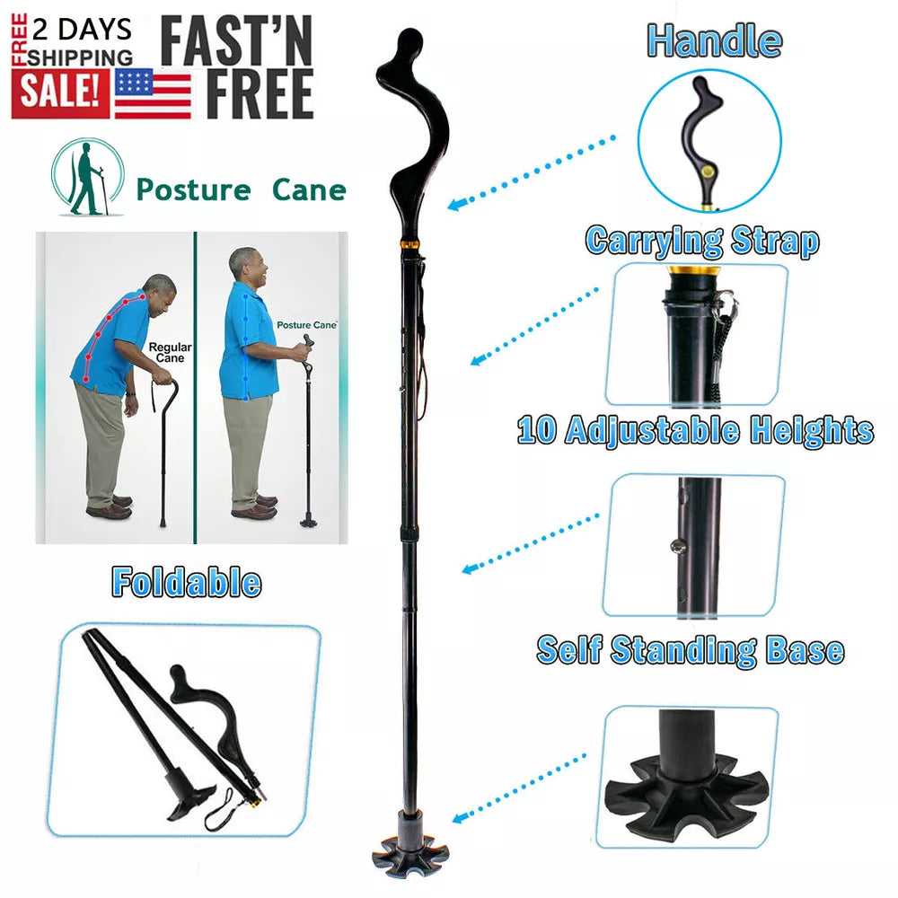 Retractable Walking Cane Stick for Men Women Folding Posture Correcting Cane New