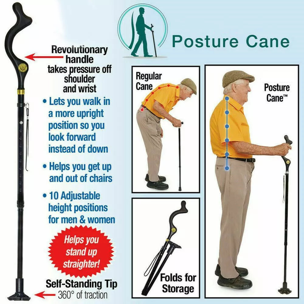 Retractable Walking Cane Stick for Men Women Folding Posture Correcting Cane New