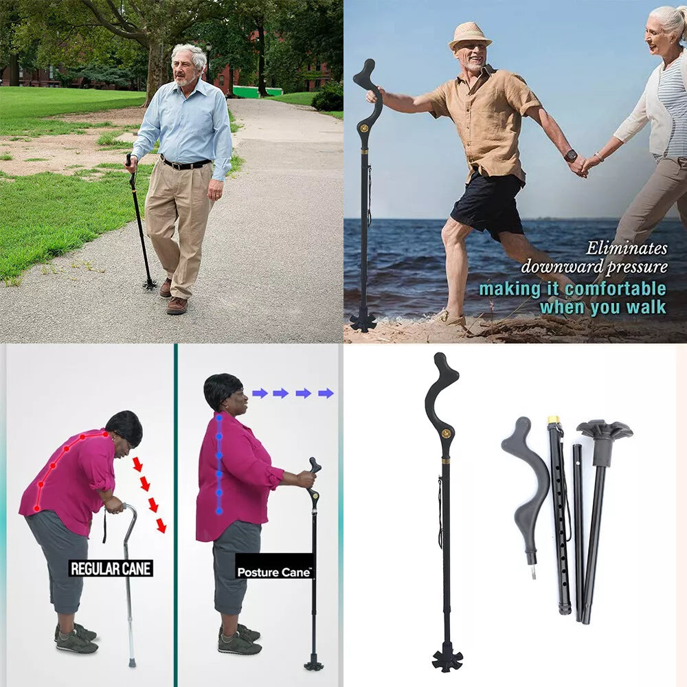 Retractable Walking Cane Stick for Men Women Folding Posture Correcting Cane New