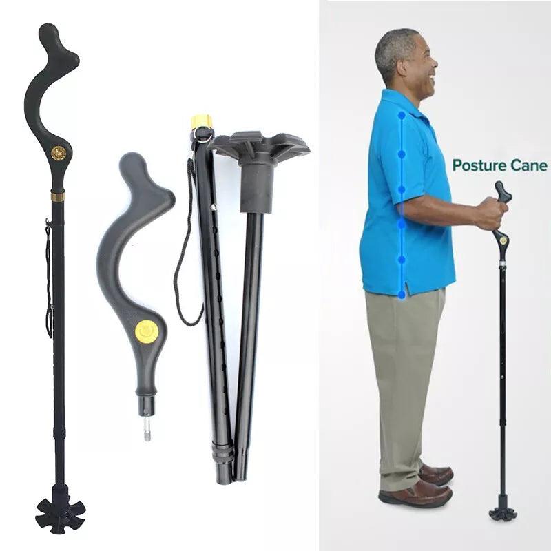 Retractable Walking Cane Stick for Men Women Folding Posture Correcting Cane New