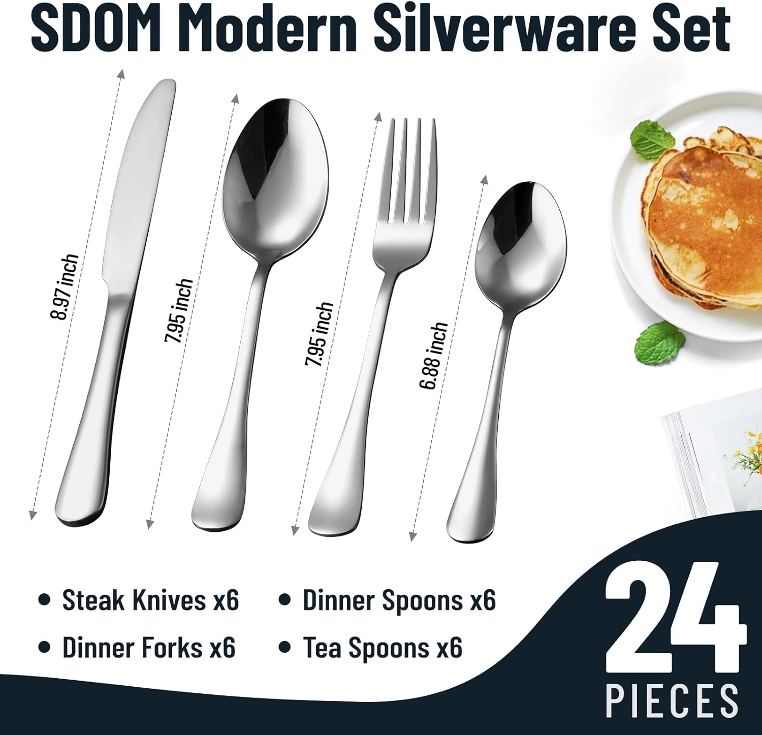 Flatware Cutlery Set Silverware 24-Piece Stainless Steel High Tableware Service