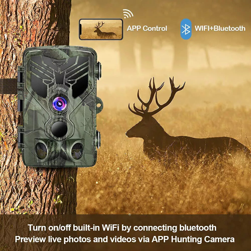 SUNTEK WiFi Bluetooth Trail Camera 30MP 4K Hunting Game Cam No Glow Night Vision