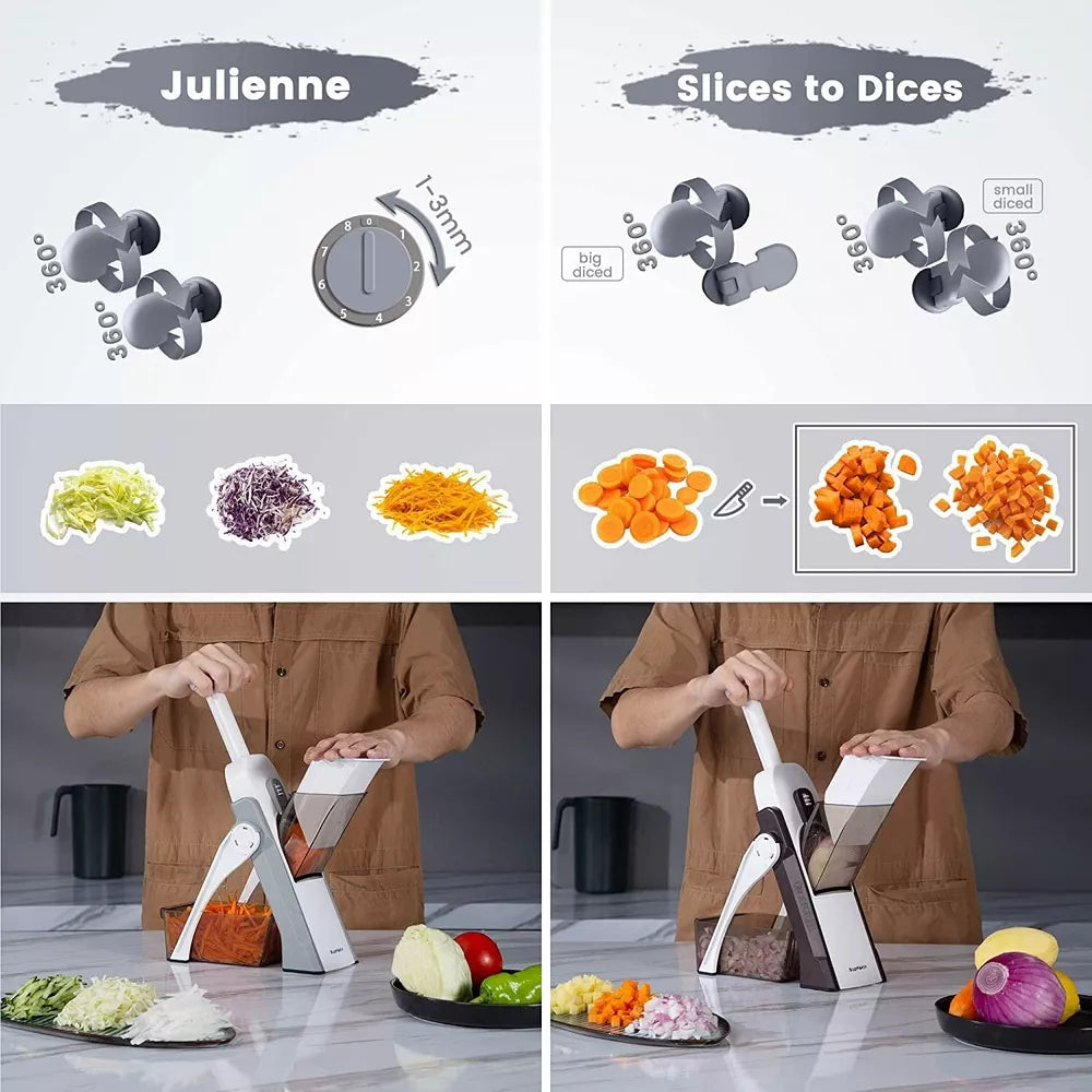 Safe Mandoline Slicer 5 in 1 Vegetable Chopper Food Potato Cutter Adjustable