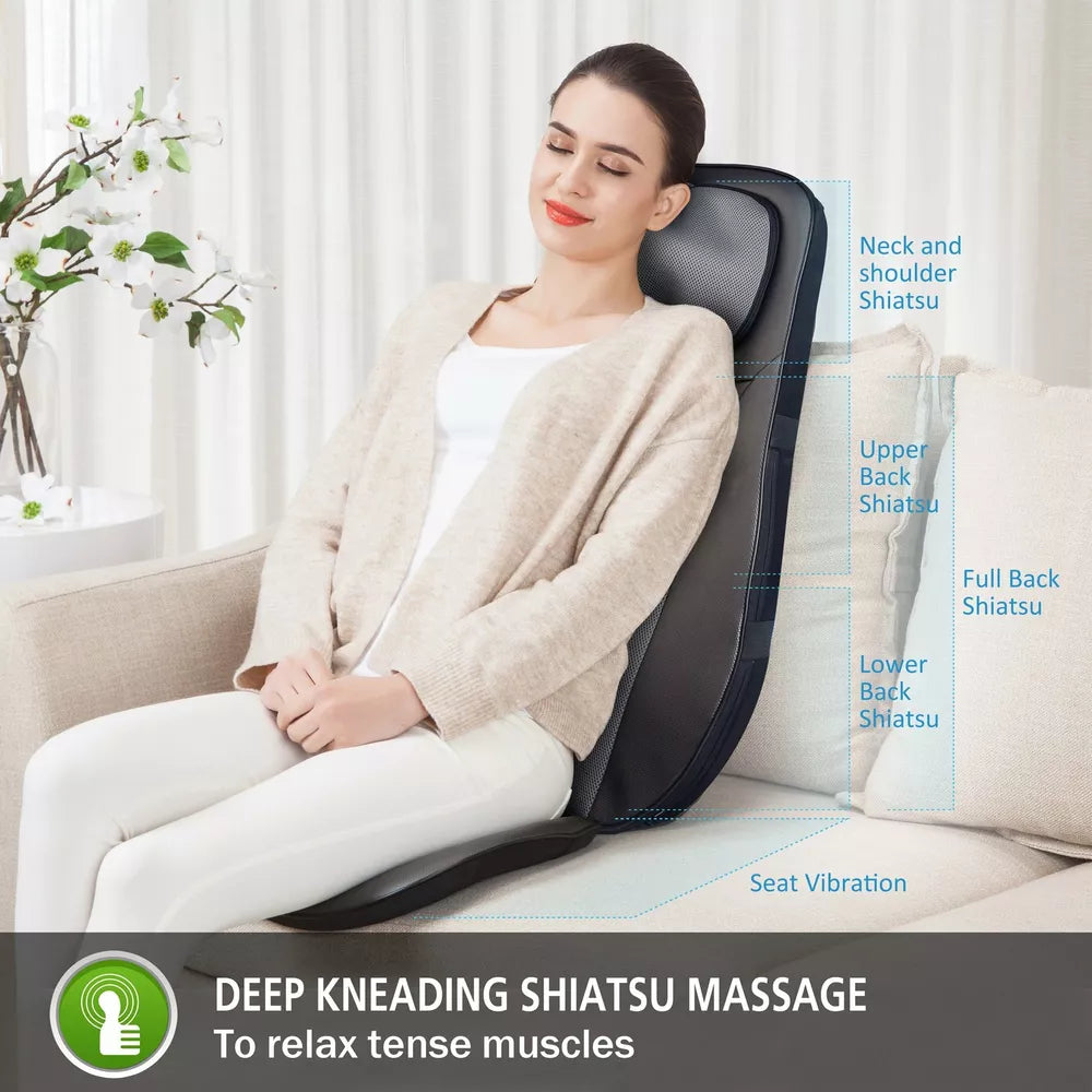 Snailax 2WM330G Shiatsu Back Massager with Gel Kneading Massage Seat Cushion