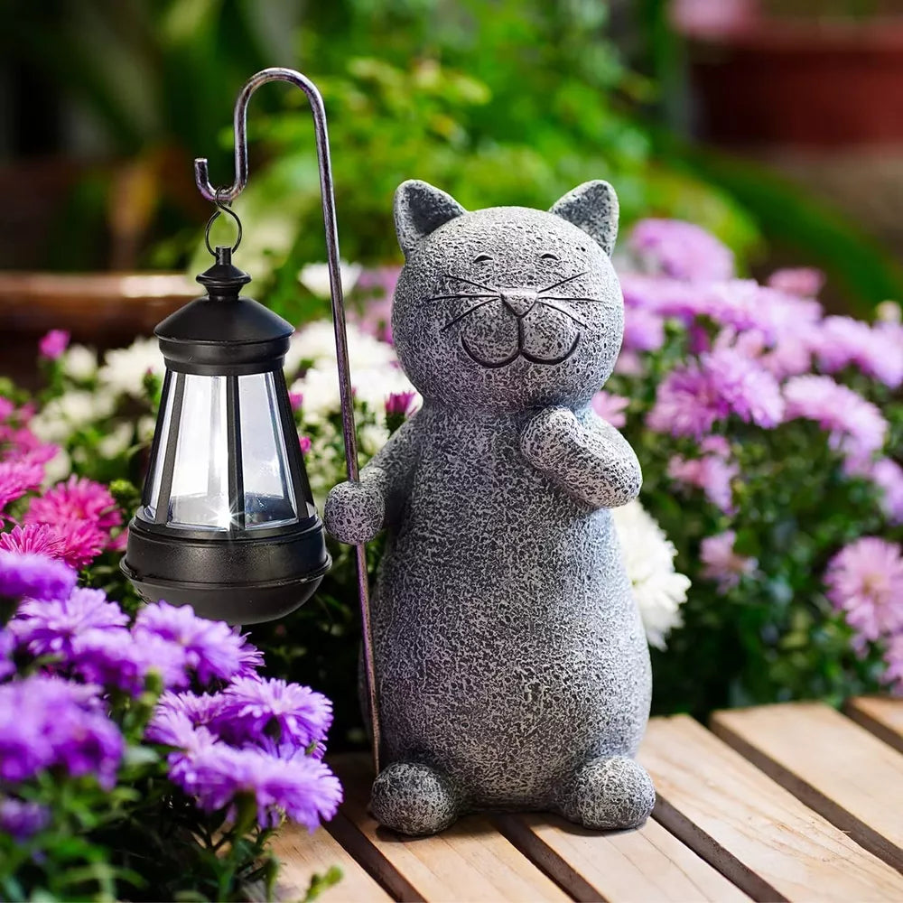 Outdoor Solar Lights Resin Cat Waterproof Lantern Garden Yard Lights Ornament