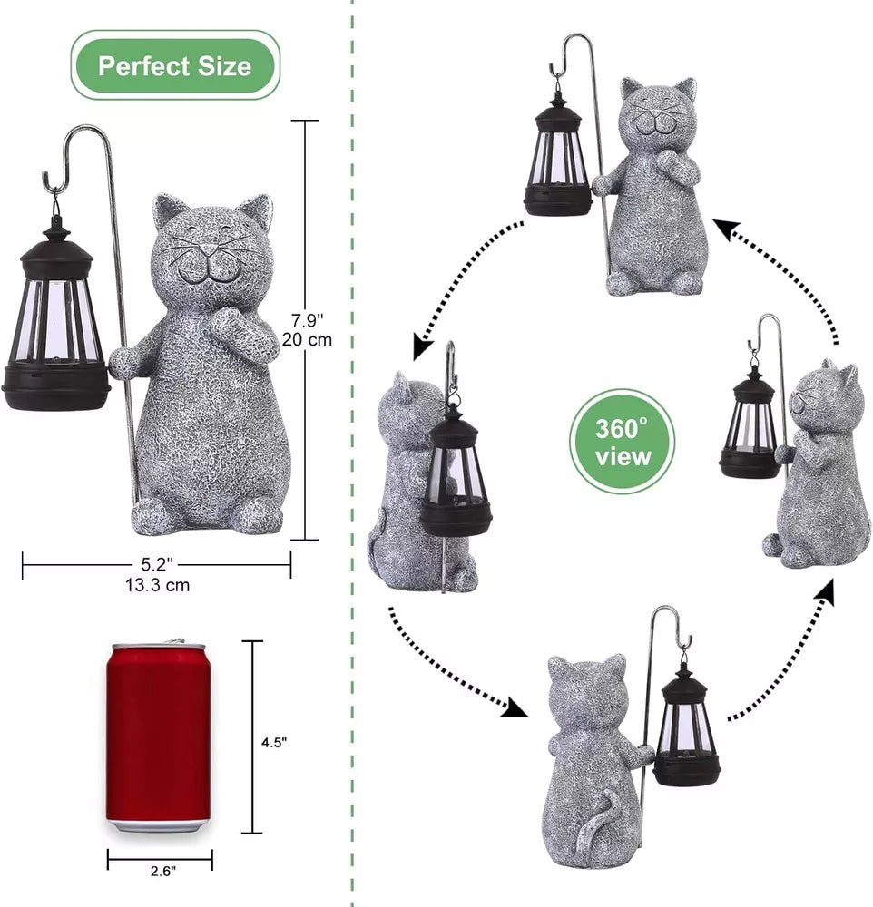 Outdoor Solar Lights Resin Cat Waterproof Lantern Garden Yard Lights Ornament