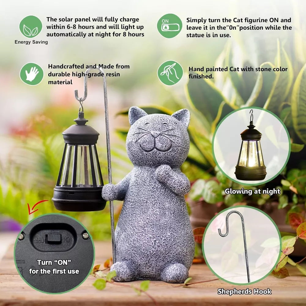 Outdoor Solar Lights Resin Cat Waterproof Lantern Garden Yard Lights Ornament