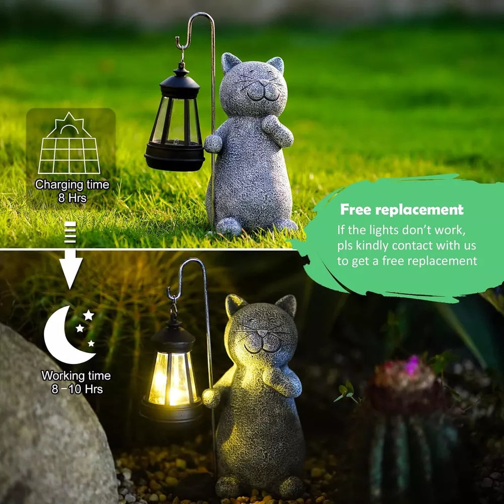 Outdoor Solar Lights Resin Cat Waterproof Lantern Garden Yard Lights Ornament