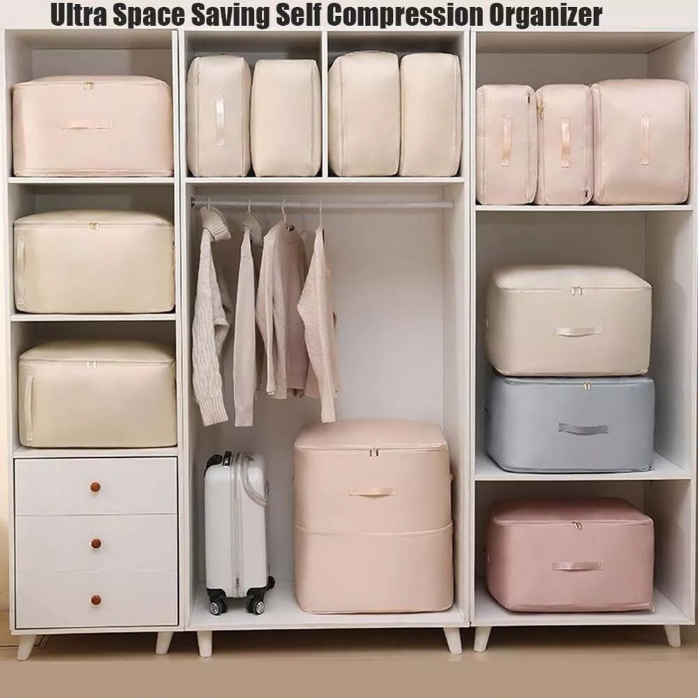 Ultra Space Saving Self Compression Organizer, Bedroom Clothes Storage Bags