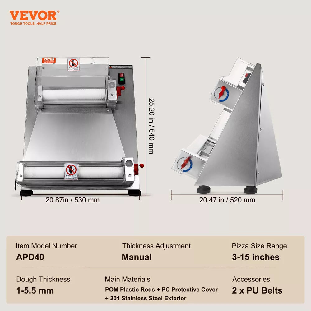 VEVOR Pizza Dough Roller Sheeter Automatic Commercial Pizza Dough Press 12-16"