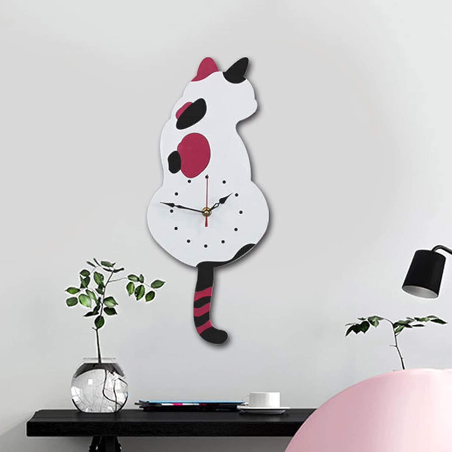 Ukey Wall Clock Creative DIY Cat Acrylic Wall Clock with Swing Tail Pendulum for