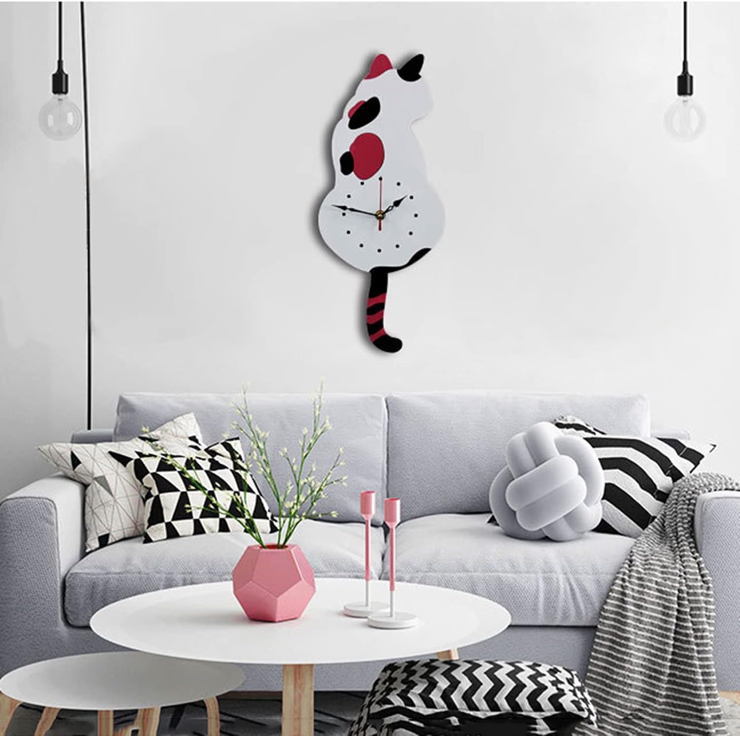 Ukey Wall Clock Creative DIY Cat Acrylic Wall Clock with Swing Tail Pendulum for