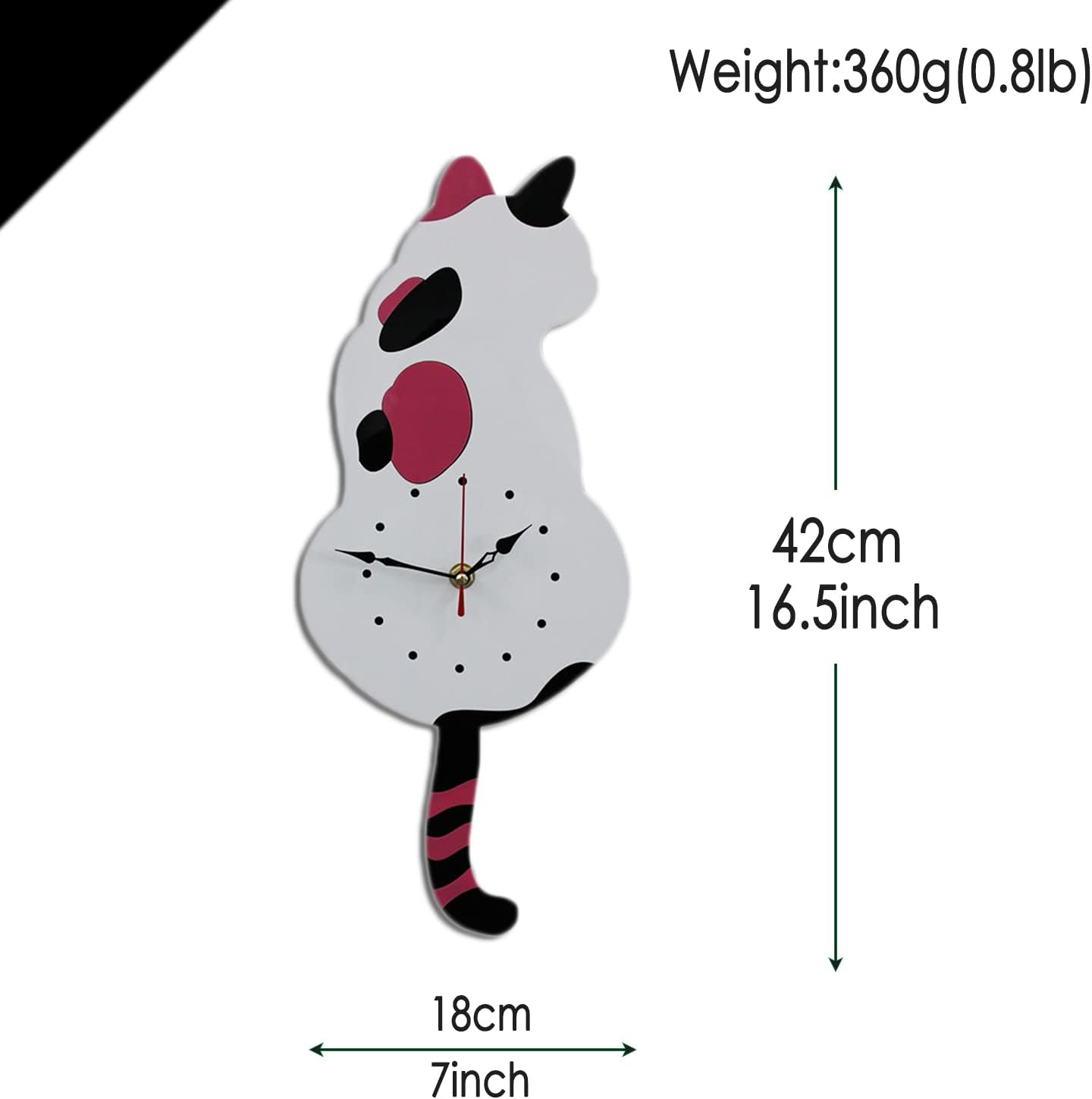 Ukey Wall Clock Creative DIY Cat Acrylic Wall Clock with Swing Tail Pendulum for