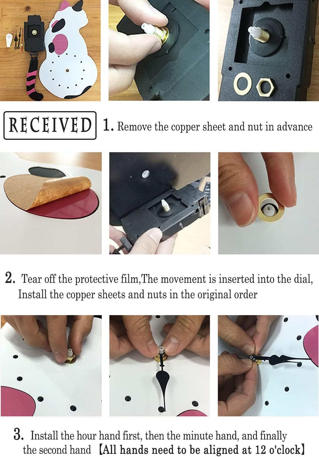Ukey Wall Clock Creative DIY Cat Acrylic Wall Clock with Swing Tail Pendulum for