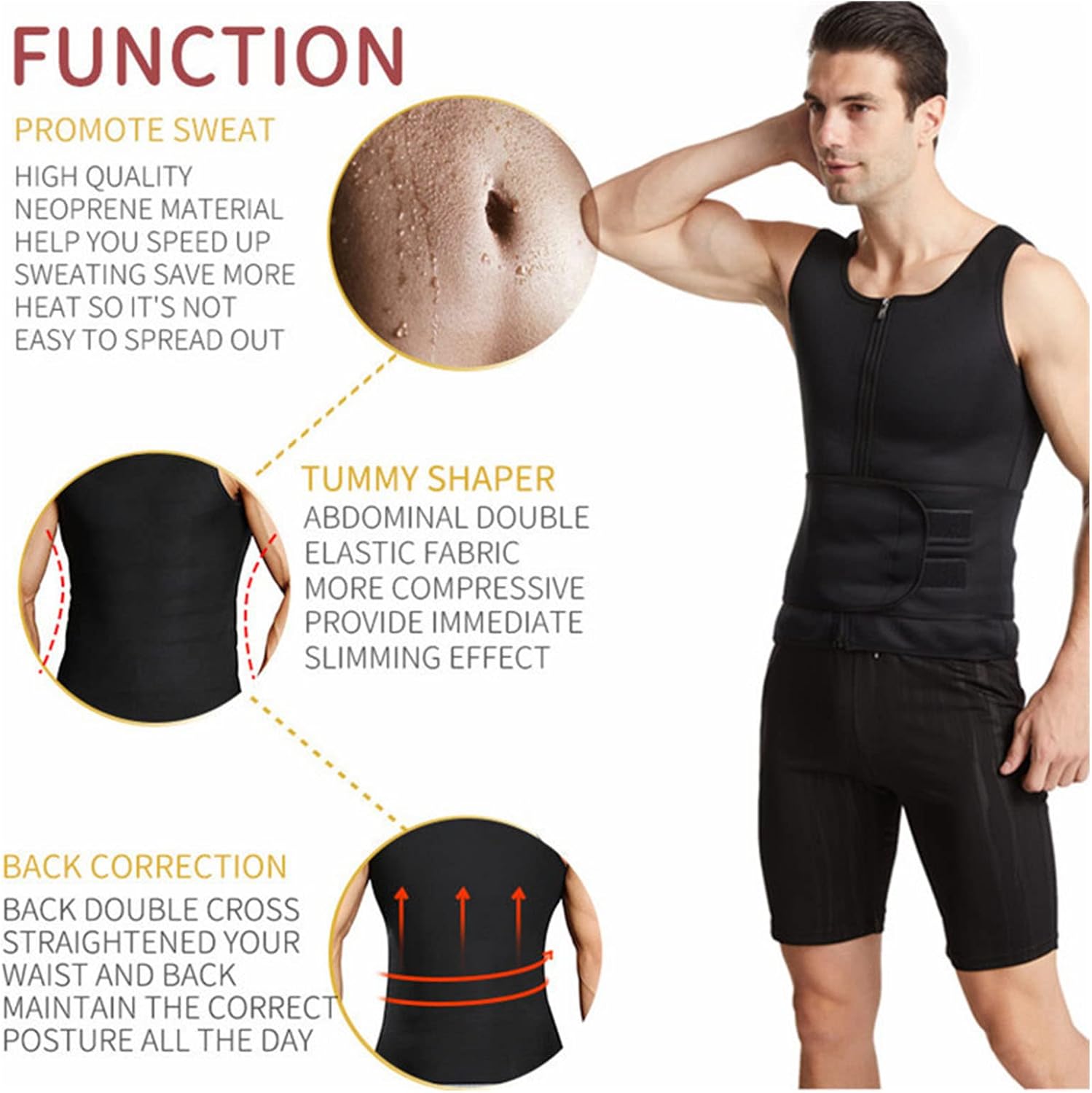 Men Neoprene Sauna Sweat Vest Body Shaper Waist Trainer Top Fat Burner Shapewear