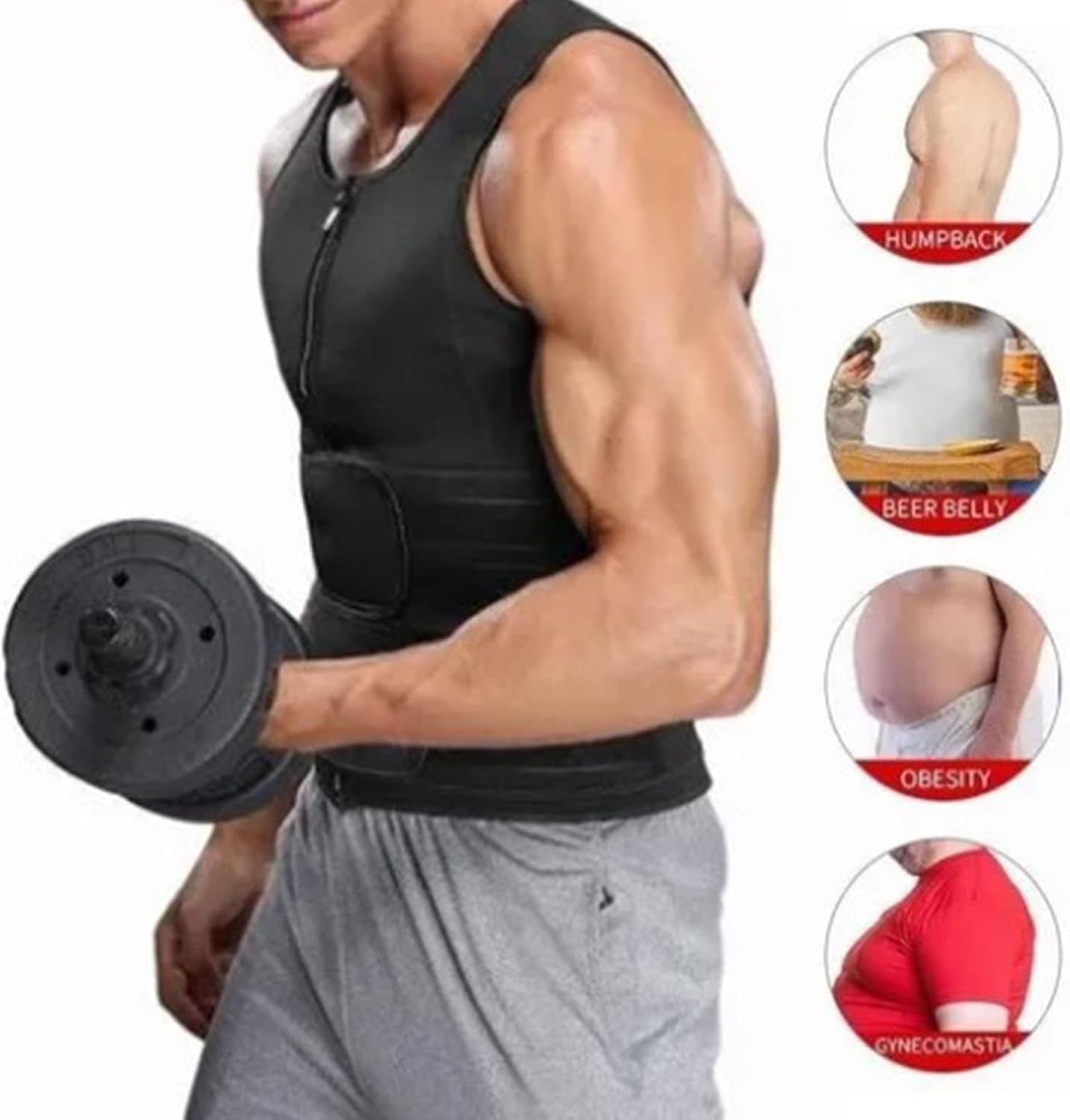 Men Neoprene Sauna Sweat Vest Body Shaper Waist Trainer Top Fat Burner Shapewear