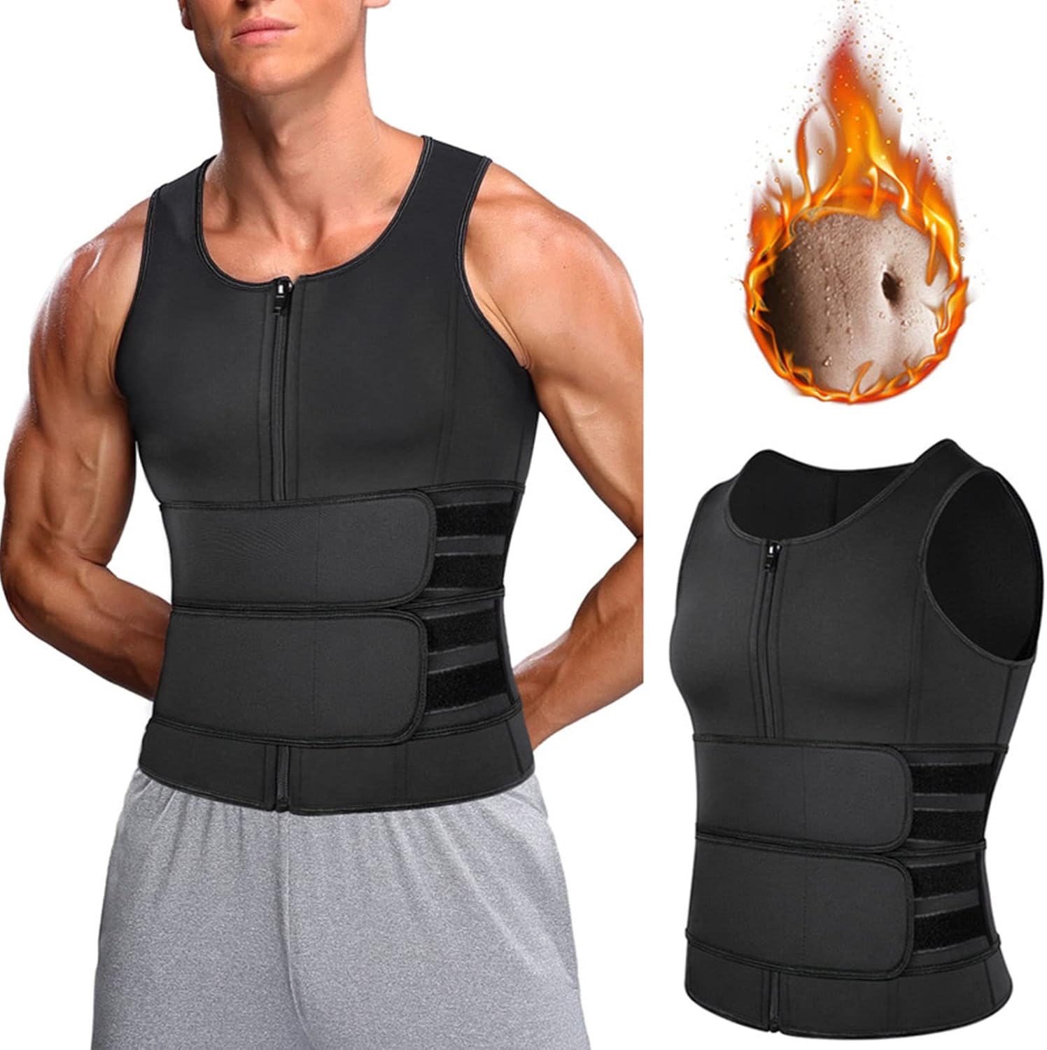 Men Neoprene Sauna Sweat Vest Body Shaper Waist Trainer Top Fat Burner Shapewear