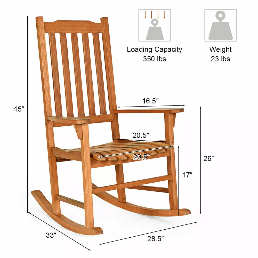 Outdoor Eucalyptus Rocking Chair Single Rocker for Patio Deck Garden Natural