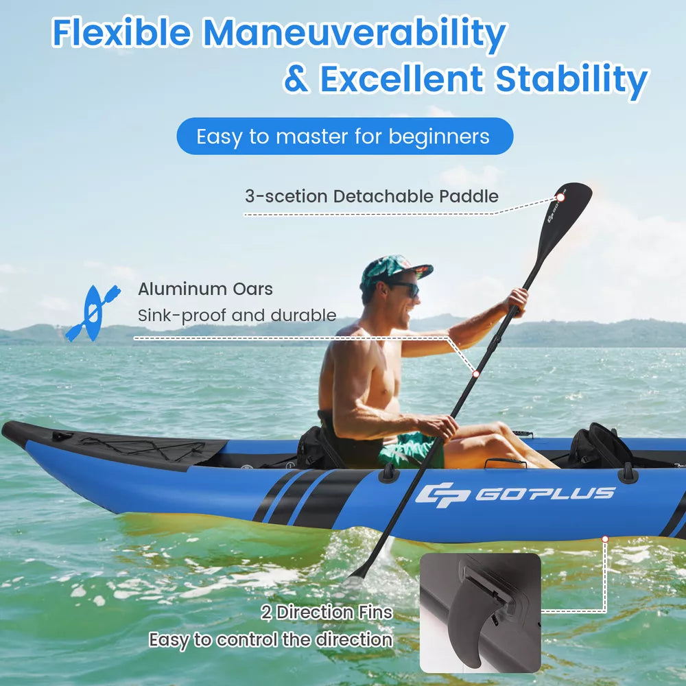 Inflatable Kayak Set Portable 2-person Kayak with Aluminium Oars EVA Padded Seat