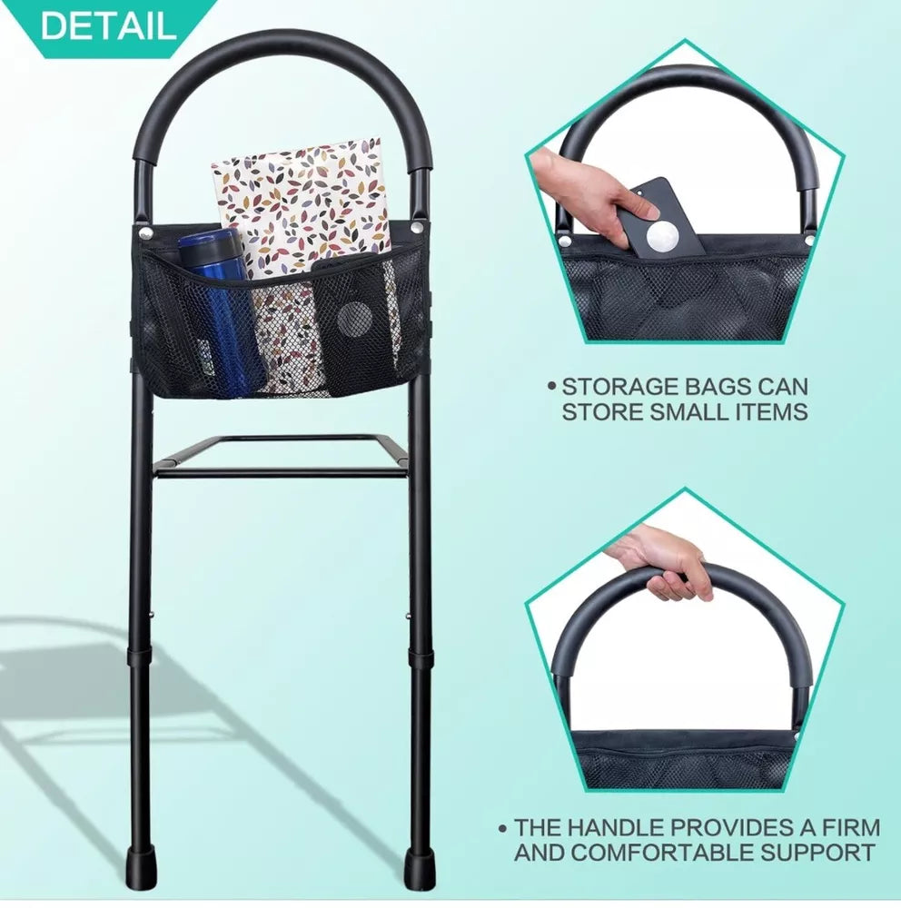 Bed Safety Grab Rail w/Safety Strap, Legs & Storage Pocket Adjustable Height