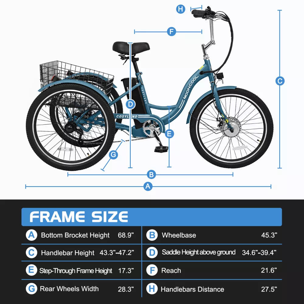 Electric Tricycle Adult Electric Bicycles, 350W 36V Trike 24/26 inch 7 Speeds