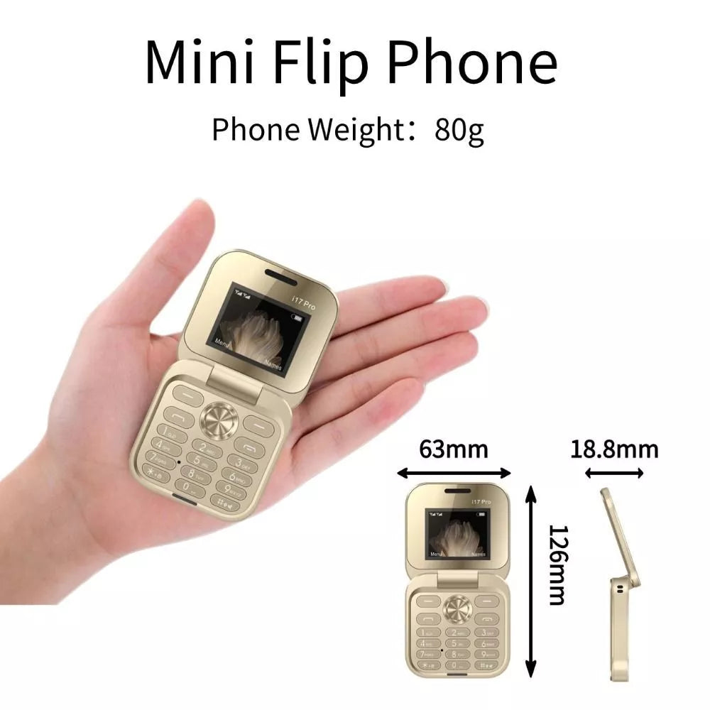 i17 Mini Palm Flip Mobile Phone 2G Dual SIM Standby Speed Dial FM Radio Vioce