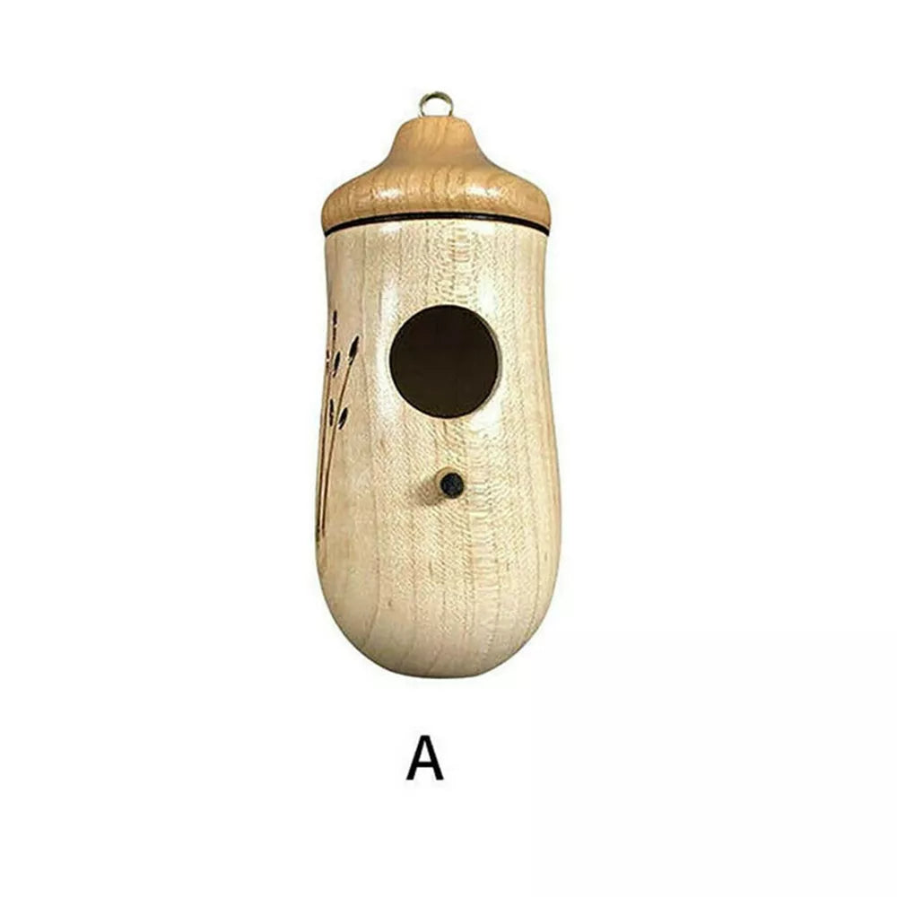 Wooden Hummingbird House Hand Hanging Hummingbird Attract Swing Nest Yard Decor