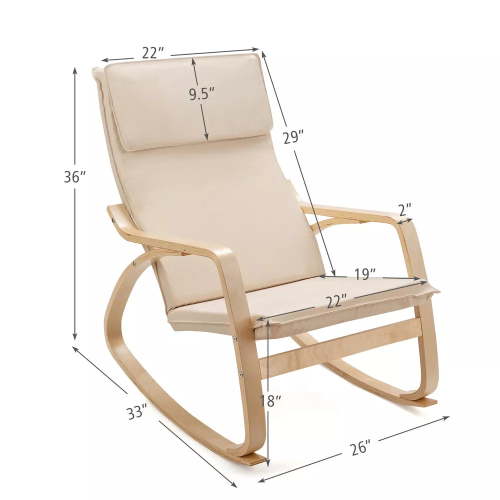 Modern Bentwood Rocking Chair Fabric Upholstered Relax Rocker Lounge Chair Beige