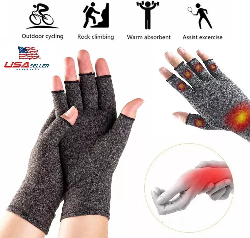 Copper Compression Gloves Arthritis Carpal Tunnel Warm Hand Support Pain Relief