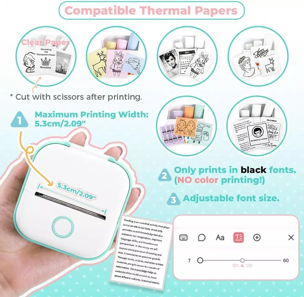 Phomemo Mini Pocket Thermal Printer Wireless Bluetooth Photo T02 or Label Paper