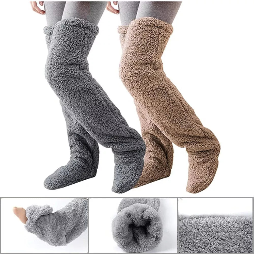 High Fuzzy Socks Over Knee Winter Leg Warmers Plush Slipper Sleeping Cozy Socks