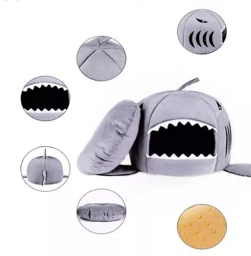 Shark-Shaped House Pet Bed with Cushion and Warm Kennels for Small Cat and Do...