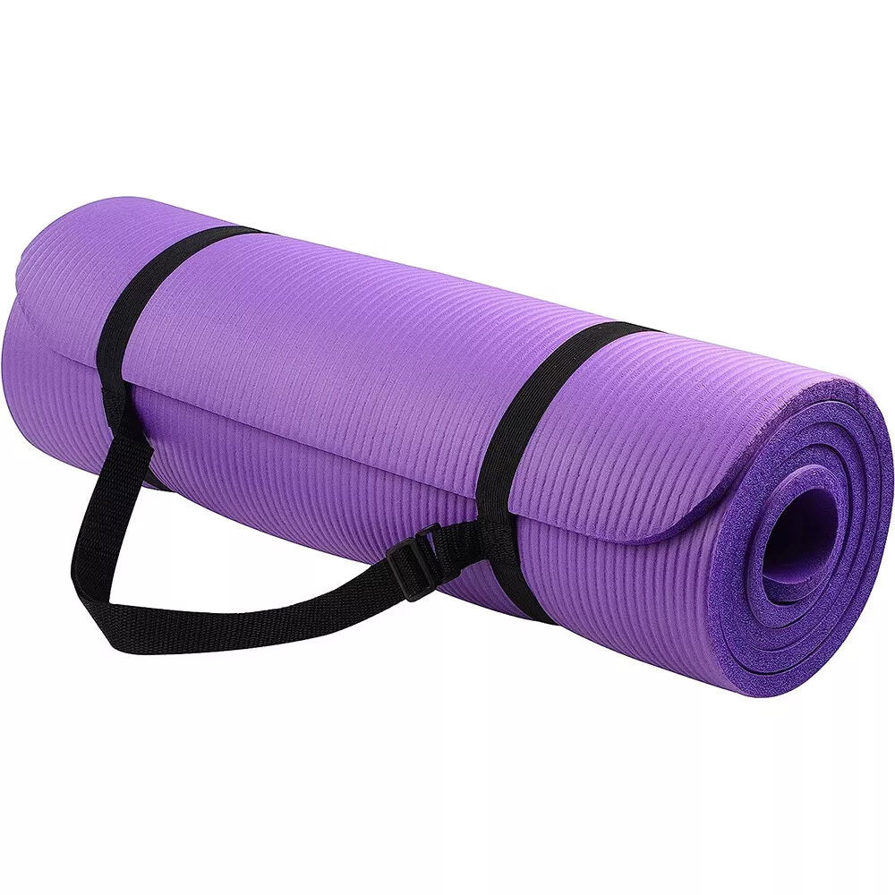 Exercise Yoga Mat 1/2-Inch Thick w/Carry Strap Gym Pilates Meditation Fitness