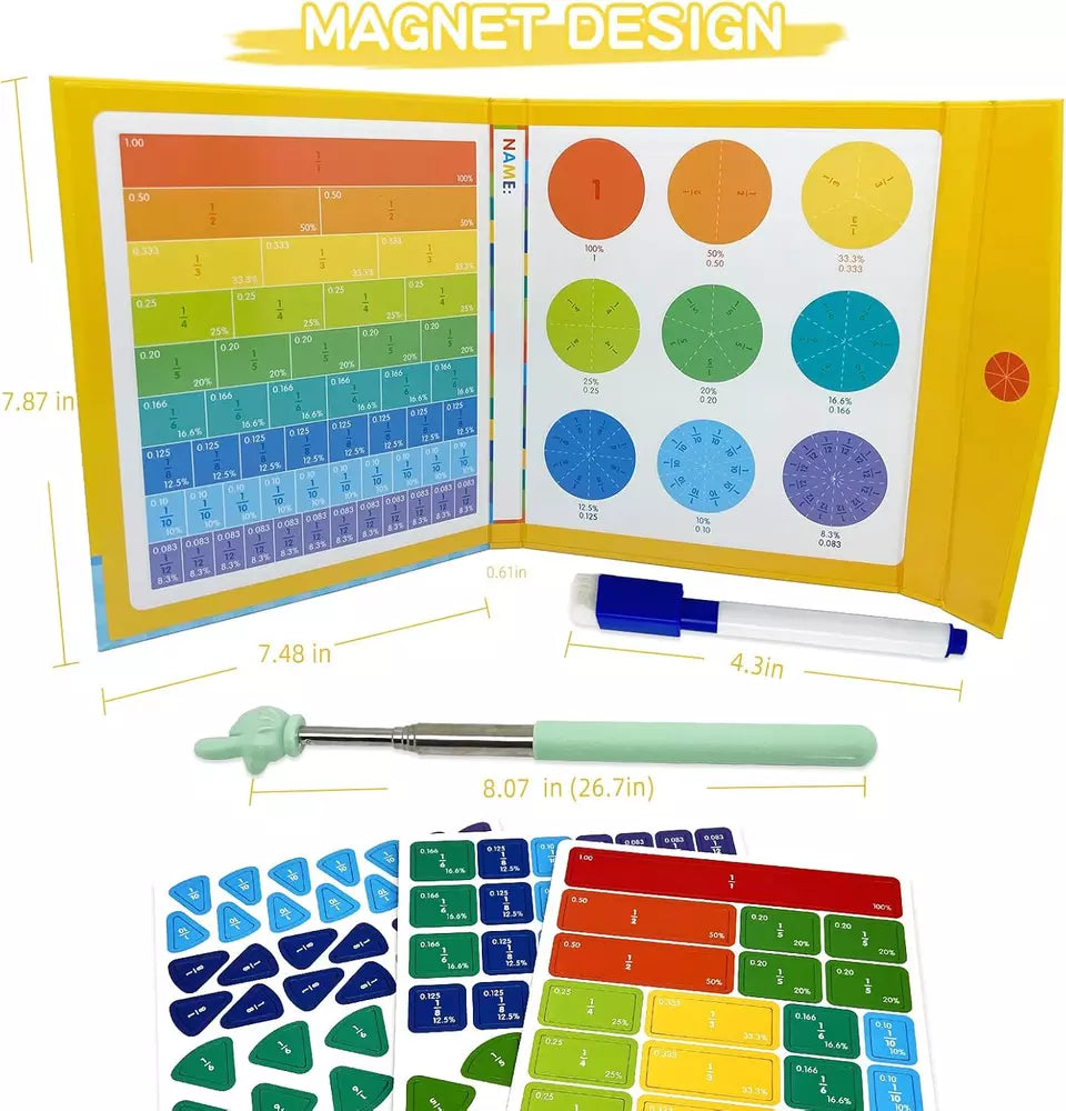 Magnetic Educational Fraction for Kids, Magnet Montessori Fraction Puzzle, Math