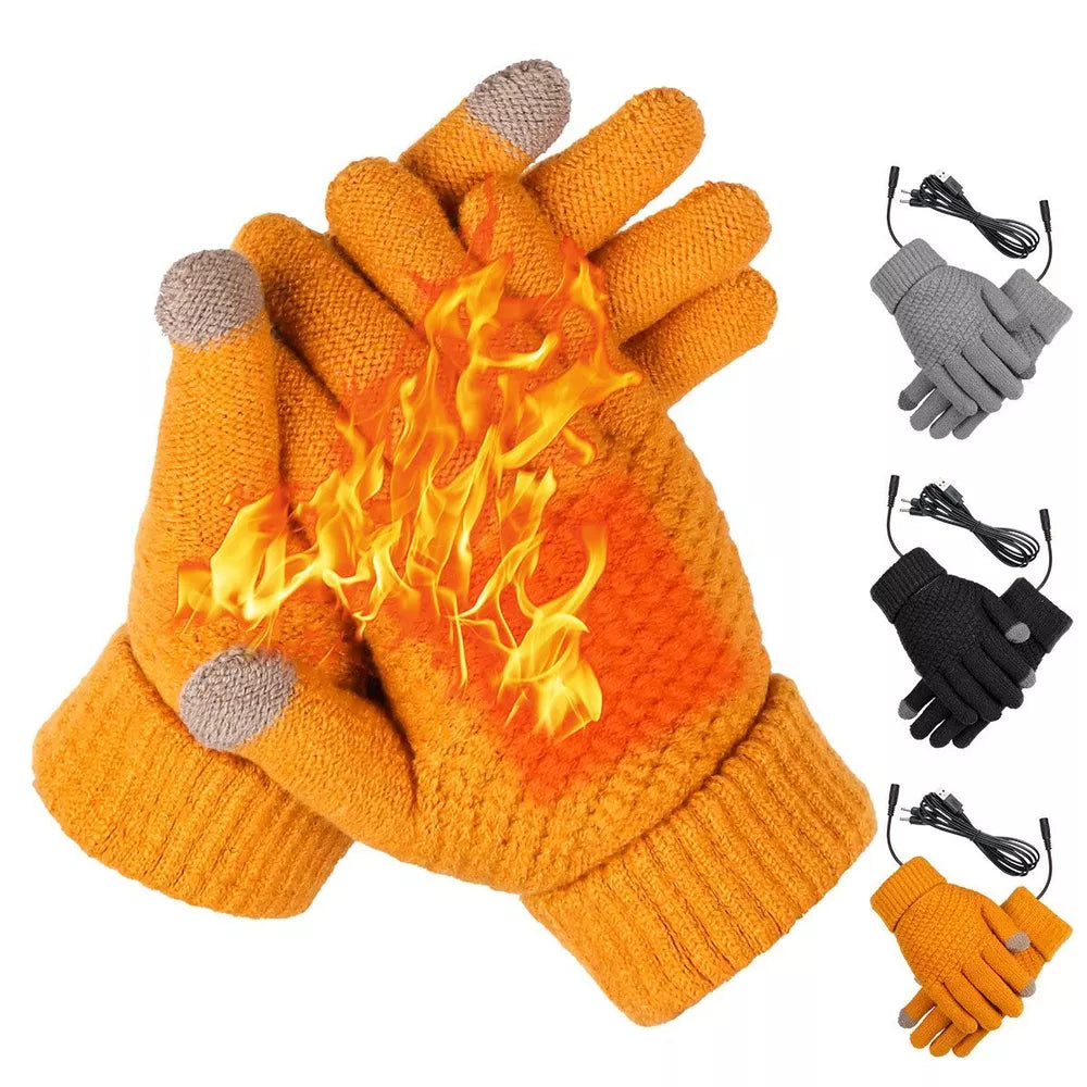 USB Electric Rechargeable Heated Gloves Full Finger Warmer Winter Mitten