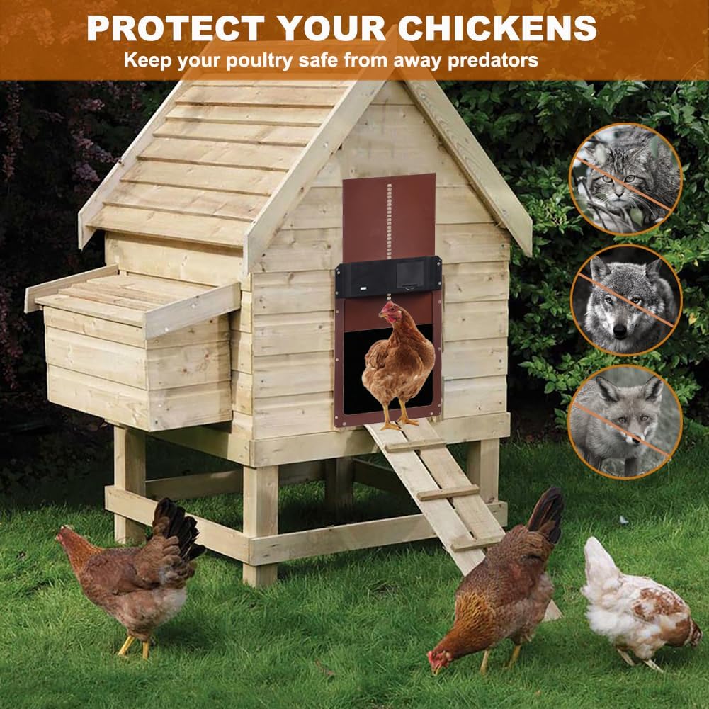 Automatic Chicken Coop Door Opener w/Light Sensor Battery Operated Color BROWN