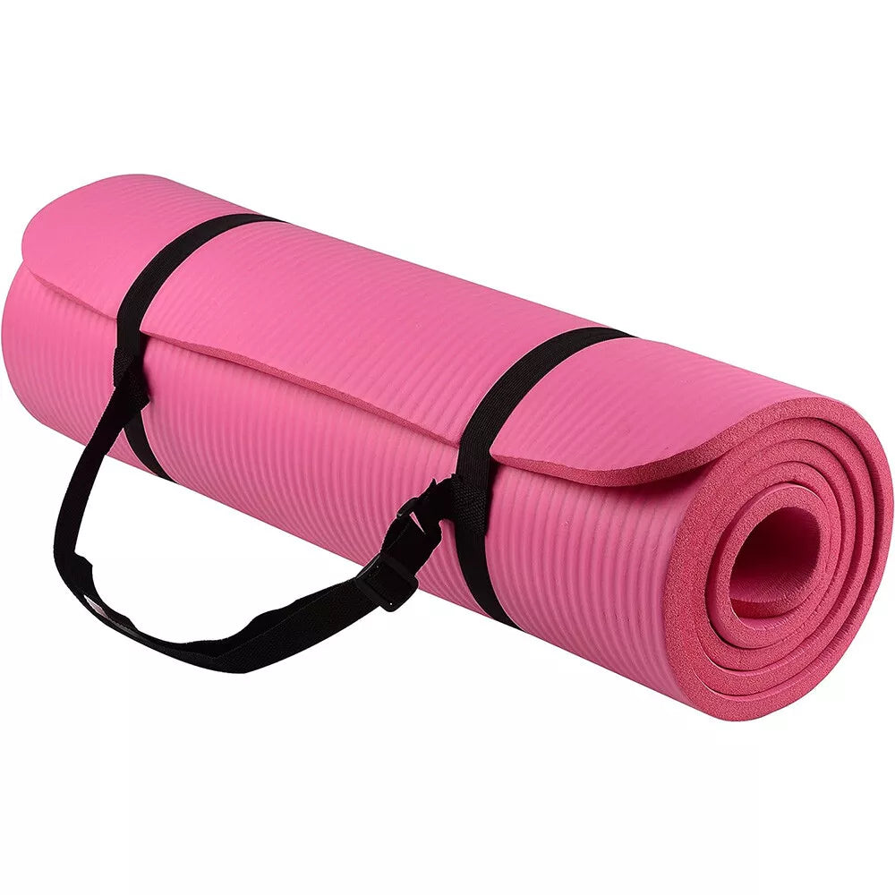 Exercise Yoga Mat 1/2-Inch Thick w/Carry Strap Gym Pilates Meditation Fitness