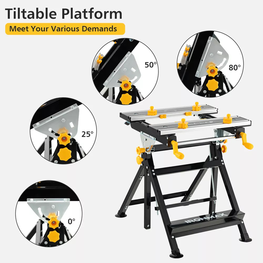 Folding Work Table Portable Workbench W/Tiltable Platform & Adjustable Height