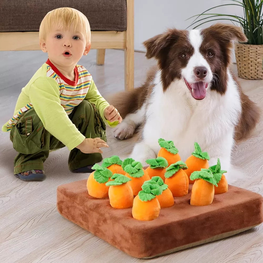 Interactive Dog Toys，Carrot Snuffle Mat for Dogs Plush Puzzle Toys 2 in 1