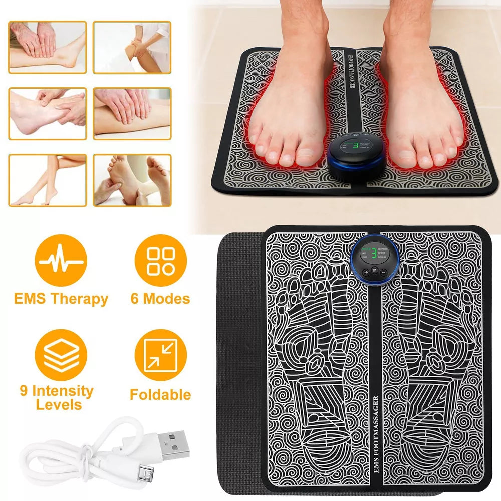 New Black, Rechargeable EMS Foot Massage Pad with Electric Stimulator for Leg