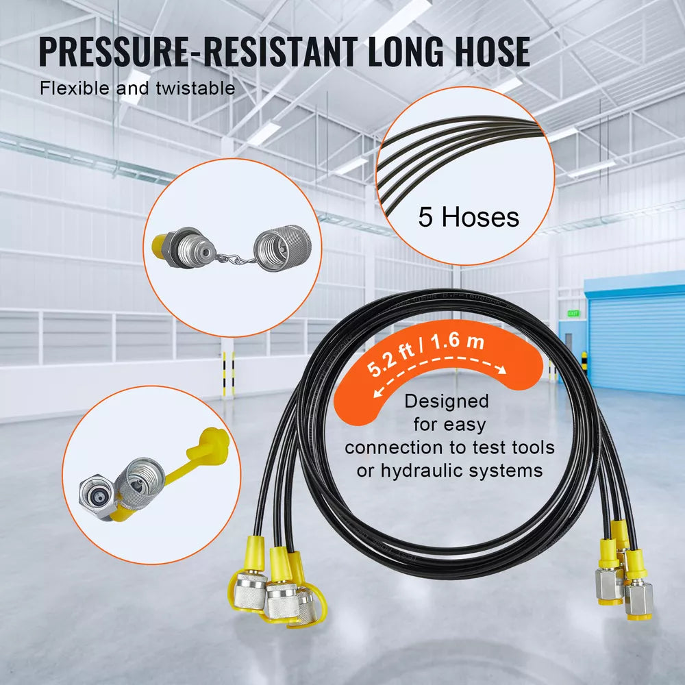 VEVOR Hydraulic Pressure Test Kit 5 Gauges 13 Couplings 14 Tee Connectors 5 Hose