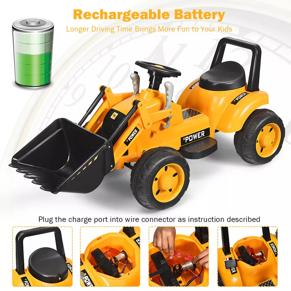 Kids Ride On Excavator Digger 6V Battery Powered Tractor w/Digging Bucket Yellow